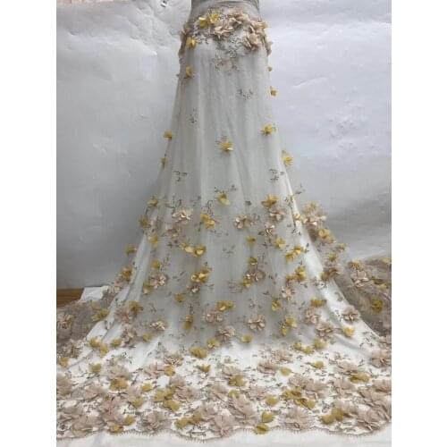 3D flowers Fabric Lace ZH-618684 High Quality Tulle Lace Fabric Luxury Embroidery Nigeria Lace Fabric For Wedding Dress