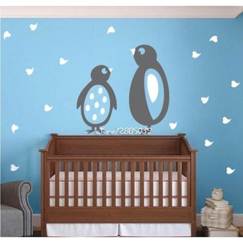 Cute Penguin Vinyl Wall Stickers With Heart Wall Decals Decor Kids Room Wallpaper DIY Self Adhesive High Quality Mural SA743