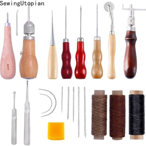 DIY Hand Sewing Leather Goods Making Leather Tools Sewing Set Thread Awl Waxed Thimble Kit for Hand Stitching Sewing
