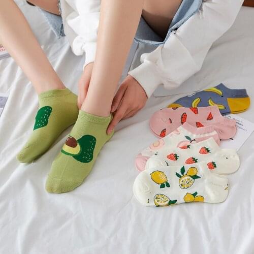 Socks Women Novelty Creative Fruit Soft Breathable Combed Cotton Boat Socks Cute Cartoon Strawberry Avocado Low-Cut Funny Sock