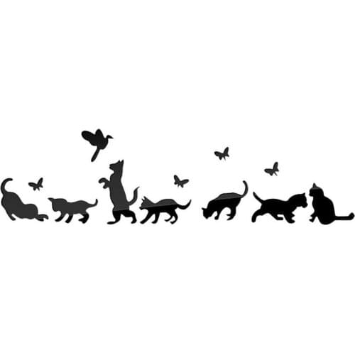 New Cat Mirror Wall Stickers DIY Acrylic Background Wall Stickers For Kids Room Cartoon Decal Home Decor Kawaii Accessories