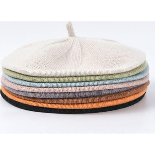 French Vintage Knitted Beret Women Autumn Winter Soft Solid Korean Knit Berets Female Korean Casual Painter Hat Wholesale