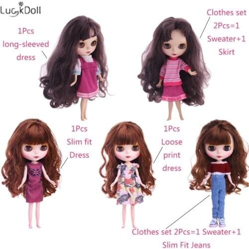 Luckdoll 5Styles Doll Clothes Accessories Choose(Printing Dress,Sweater Suit,Tight Skirt) Fit 30cm 1/6 BJD Doll(Only Clothes)