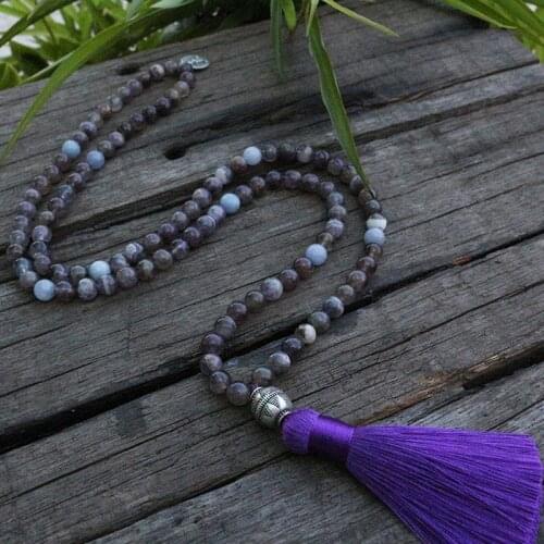 8mm Amethyst And Aquamarine Mala Beads Necklace, Buddha Pendant JapaMala, 108 Bead Mala, Mala Jewelry, Yoga Lovers Jewelry