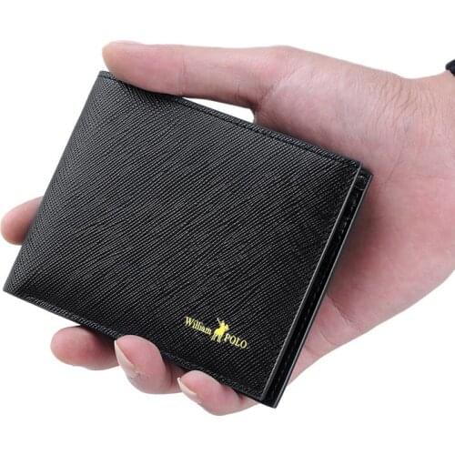 Luxury brand wallet mens leather short double fold Mini Leather Wallet clip high end fashion card holder