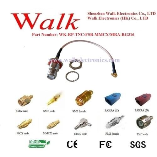 RP-TNC female mmcx male rg316 cable, tnc mmcx rg316 cable, mmcx male angle jumper cable