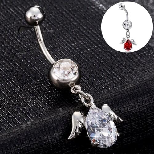 Starose 1pc Drop Crystal Heart Navel Piercing Belly Button Rings Ear Jewelry Sexy Surgical Steel Rod Belly Ring Wing Earrings