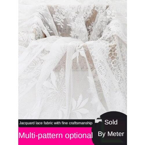 Mesh White Lace Fabric By The Meter Per for Wedding Dress Curtain Gauze Sewing TulleTextile Jacquard Summer Knitted Cloth Diy