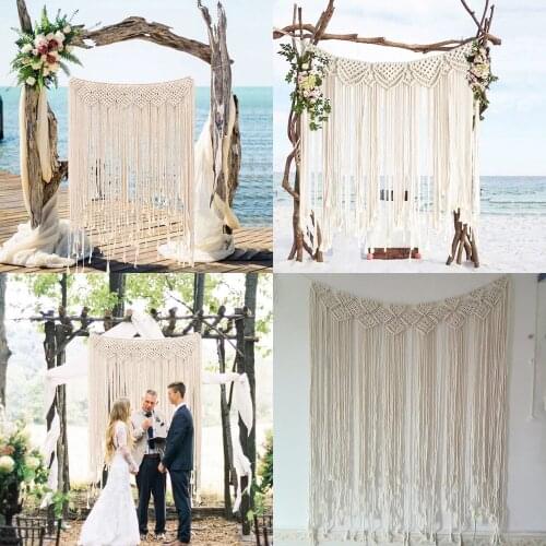 Nordic Hand-woven Tapestry Macrame Curtain Bohemian Boho Backdrop Decoration Wall Hanging Blanket For Home Wedding Art 100*115CM