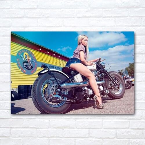Modern Aesthetic Wall Art 1 Piece Canvas Painting Blonde Model with Motorcycles Poster Prints Picture Room Decor