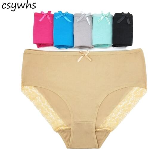 CSYWHS Plus Size Women Panties Cotton Lace Briefs High Waist Elastic Panty Sexy Lady Underwear Underpants for Girls 6pcs 2xl-4xl