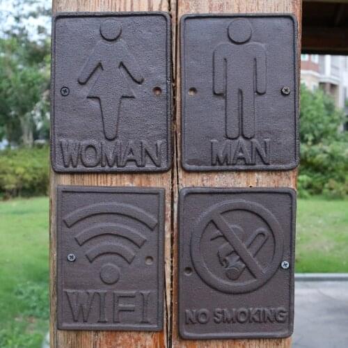 Vintage Cast Iron Rectangle Women Man WIFI No Smoking Wall Decor Signs Plaques