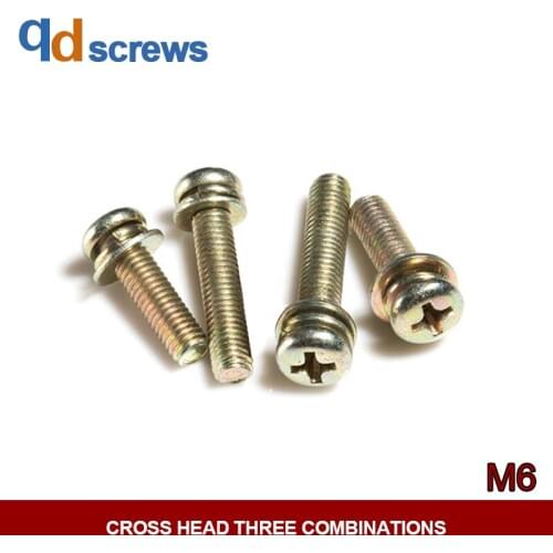4.8 M6 Cross Recessed Pan Head Screws,Single Coil Spring Lock Washer And Plain Washers Assemblies GB9074.4