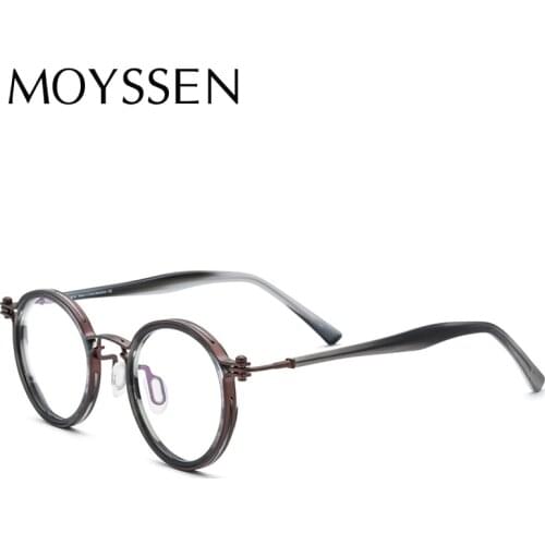 Japanese Handmade Mens Acetate Titanium Vintage Round Frame Eyeglasses Women Classic Retro Style Optical Myopia Glasses Eyewear