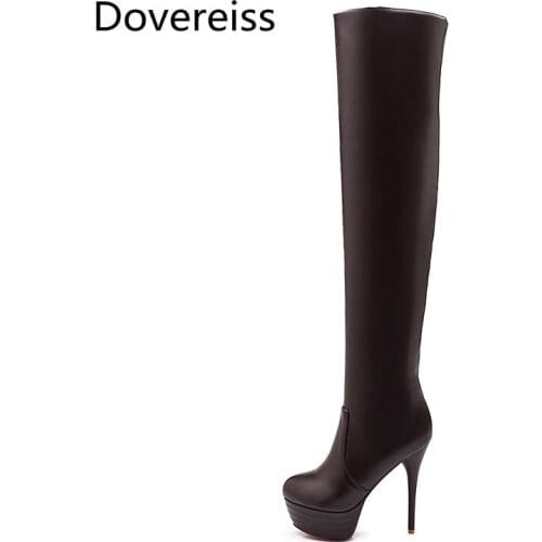 Dovereiss Fashion Womens Shoes Winter new Pointed Toe Stilettos Heels Platform Elegant white Over the knee boots Concise Mature