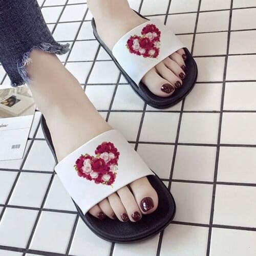 2021 Summer Slippers Shoes Love Heart Flower Print Women open Toe Flip Flops Outdoor Beach Slides Sandals
