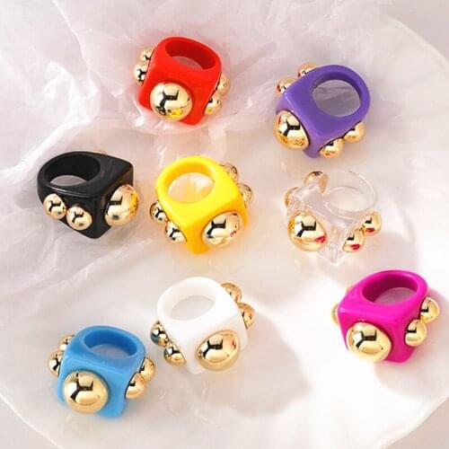 New Arrival 2021 Punk Acrylic Ring Cold Wind Fashion Personality Ins Rings Mosaic Bullet Hip Hop Rock Finger Women Jewelry