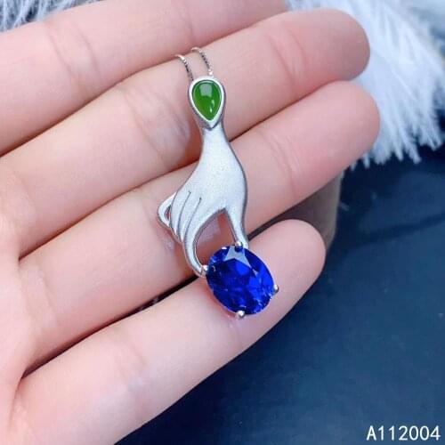 KJJEAXCMY Fine Jewelry 925 Sterling Silver inlaid Natural gemstone sapphire Jasper Female Pendant Necklace lovely Support test