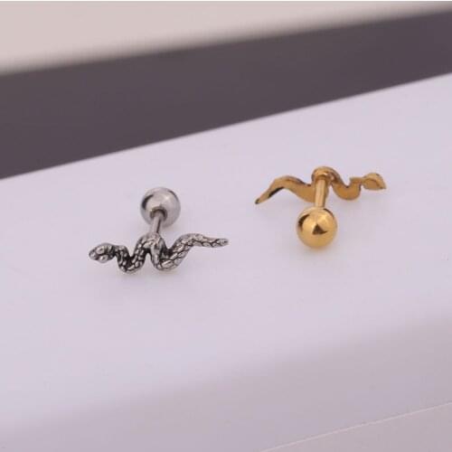 1 PCS Simple Vintage Small Snake Shape Ear Cartilage Stud Earring Trendy Punk Gold Color Steel Helix Ear Piercing Cuff Jewelry