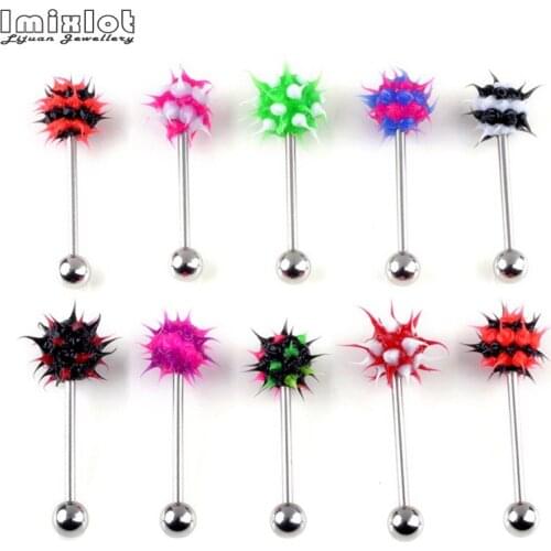 10Pcs Stainless Steel Tongue Piercing Ring Colorful Silicone Ball Tongue Barbell Piercing Ear Nipple Rings Fashion Body Jewelry
