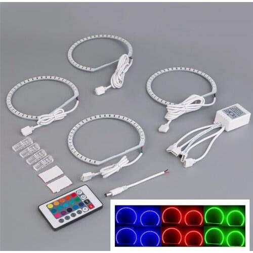 131mm 4 unit in 1 Multi-color RGB LED Angel Eyes Ring Eye DRL Lights with Remote Control for BMW E38 E39 E46 3 5 7 Series