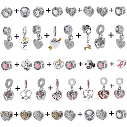 2Pcs/Lot Crystal Love Heart Series DIY Forever Love Charms Beads For Women Fit Brand Charm Bracelet Fashion Jewelry Gift Making