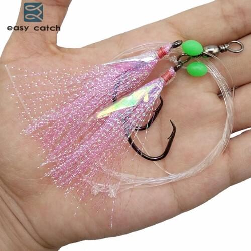 40pcs=20packs Fish Skin Bait Sabiki Rigs 2 Arm Big Hooks Sea Fishing Pink Flasher Bait Rigs With Barrel Swivel For Herring