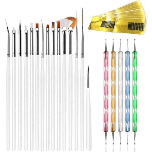 40Pcs/Set Nail Art Design Tools Include 15pcs Painting Brushes Set And 5pcs Dotting Pens And 20pcs Nail Form Nail Art Tools