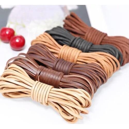 5Meter/Roll Grain Cowhide Rope, Round and Flat Genuine Leather String for DIY Jewelry Necklace Bracelet Art Making Accessories