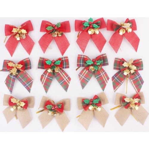 8x8cm Christmas Bow Bell Pendant Mini Bows Garland Decoration Wedding Party DIY Crafts Supplies for Home Christmas Gift