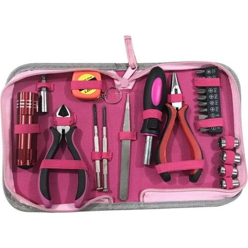 Free shipping Female Pink Plier Screwdriver Household Tool Pink Multi-function Hand Repairing Tool Kit Plier Screw Tape Measure