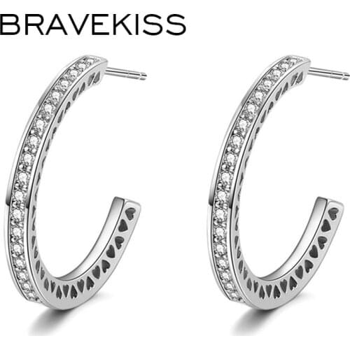 BRAVEKISS Trendy Rose Gold Small Half Hoop Earrings Cubic Zirconia Hoops Circle Shape Earring for Women Fashion Jewelry BUE0532