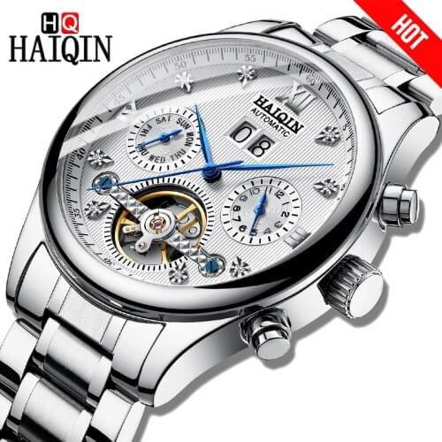 HAIQIN Luxury Brand Mens Watches Automatic mechanical Watches Bussiness Watch for men Full steel Military Waterproof Week/Date