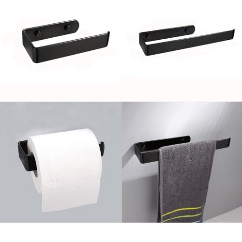 Black Toilet Roll Paper Holder Tissue Hand Towel Hanging Rack for Kitchen Bathroom Organizer Shelves Screw Mounted/Self-Adhesive