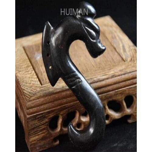 Home Decoration Hongshan Culture Archaize Black Iron Meteorite Sculpture Jade Pig Dragon Statue Handicraft