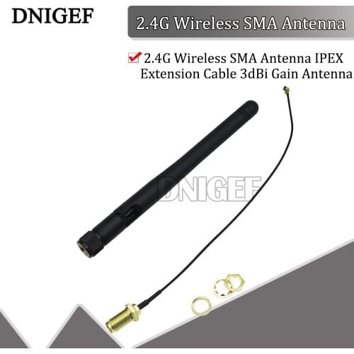 DNIGEF 2.4G Wireless SMA Antenna IPEX Extension Cable 3dBi Gain Antenna for ESP8266 ESP-02/ESP-05/ESP-07 NRF24L01 and PA CC2500