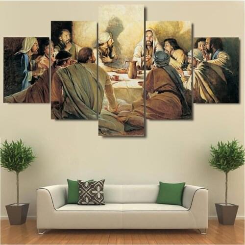 Home Wall Decoration Canvas Print 5 Panel Christian Jesus Cross Painting Modern for Living Room Modular Picture Framed Artwork