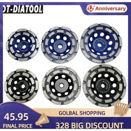 DT-DIATOOL 2pcs Dia 100/115/125mm Diamond Double Row Cup Grinding Wheel M14 or 5/8-11 for Concrete Hard Stone Granite Marble