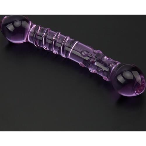 New Double Ended Crystal Purple Pyrex Glass Dildo, Artificial Penis Granule and Spiral G Spot Simulator Adult Sex Toys for Woman
