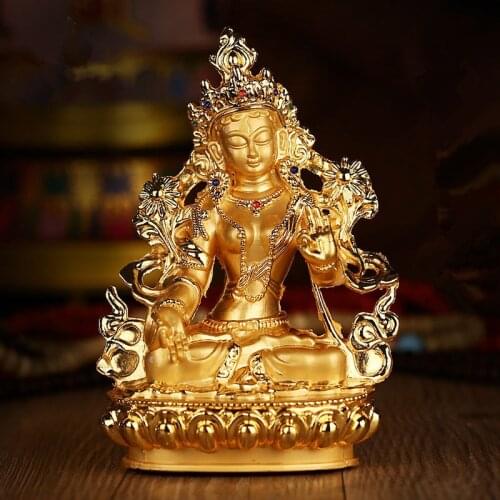 Efficacious Green Tara Tranic Gilding 14cm Gold Buddha Alloy Metal Buddhist Suppliers Home/ Office Decorate Statue Craft