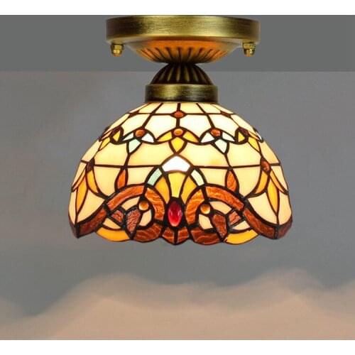 European-Style 8-Inch 20cm Tiffany Colored Glass Corridor Balcony Small Ceiling Light Yellow Baroque Light