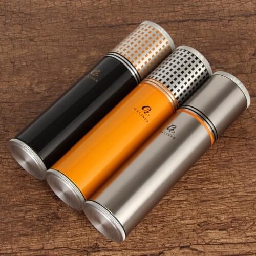 Galiner Travel Jar Cigar Tube Metal Humidor Fit 3 Cigars Case Holder Outdoor Smoking Tool With Humidifier Hygrometer