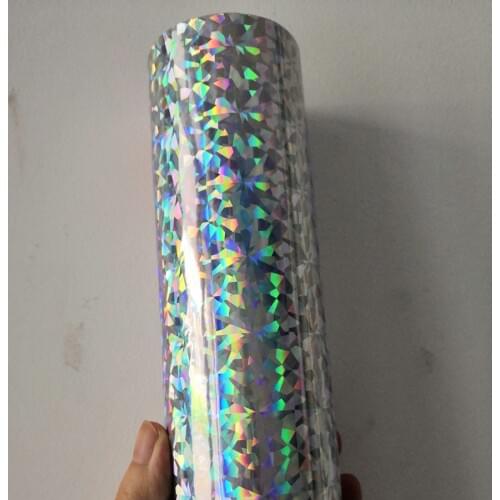 Holographic foil silver color broken glass design hot press on paper cards or plastic meterials heat transfer film