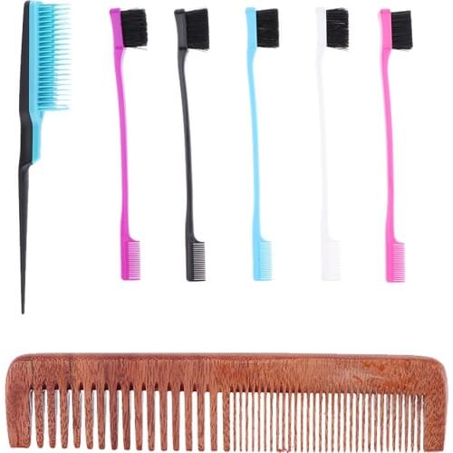 Men Pro Handmade Rake/Fine Antistatic Wood Comb, Edge Control Brush, Styling Combs Set ( 7pcs )