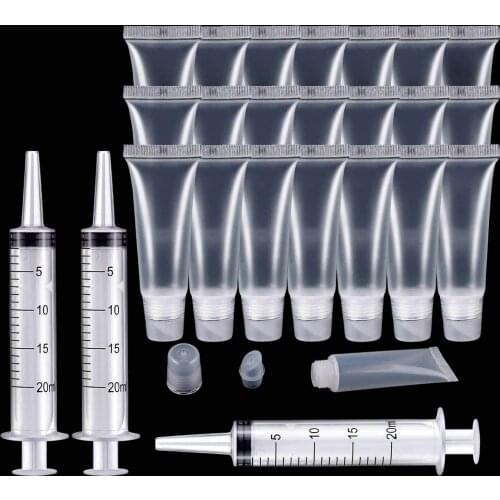 20 10ml Pcs Lip gloss Empty Tubes Containers +3 Packs 20ml Plastic Syringe Dispensin For Women Girls DIY Lip Gloss Cosmetics