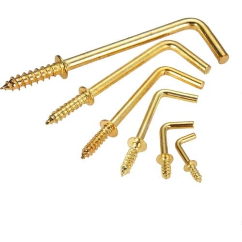 20/10Pcs L Style Sheep Eye Hook Iron Right Angle Screw Hook Light Hook For Hang Cups Planters Photo Frame Screws Gold
