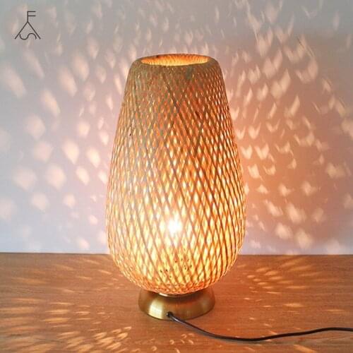 Bamboo Handicraft Weaving Bedroom Desk Lamp Study Desk Lamp Bedside Table Lamp Bar Table Living Room Decoration Warm Bamboo Lamp