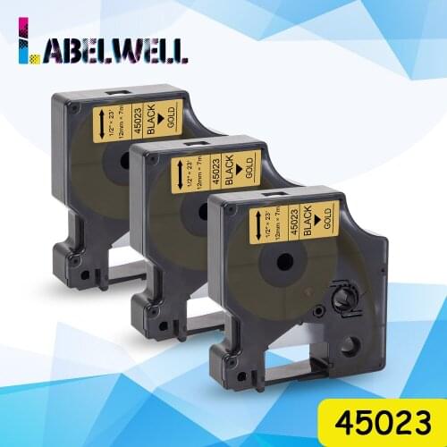 Labelwell 3PK compatible for Dymo d1 label tape 45023 Black on Gold label ribbon for dymo D1 LabelManager 260D 220P LM160 LM280