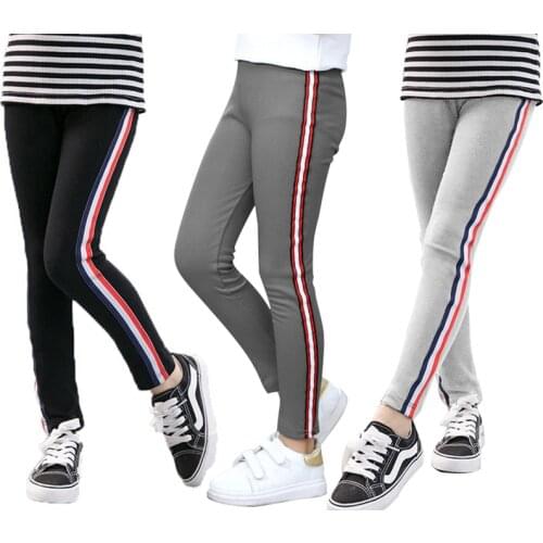 Summer Girls Leggings Cotton Thin Skinny Elastic Waist Pants For Kids Sport Striped Trousers Children 3-12 Years Stretch Pants