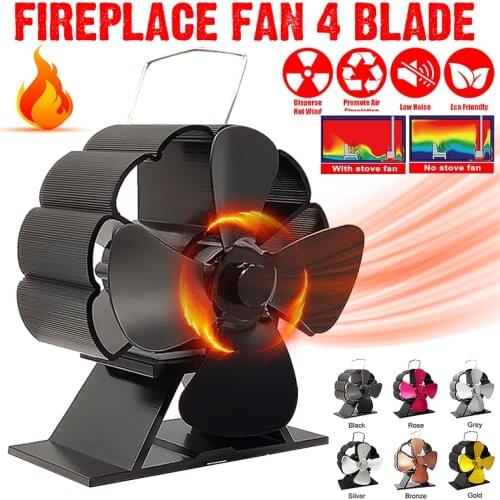Mini Black Fireplace 4 Blade Heat Powered Stove Fan komin Log Wood Burner Eco Silnet Fan Home Efficient Heat Distribution